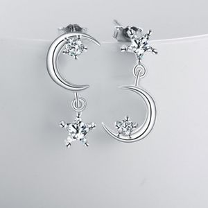 Asymmetric star and moon drop earrings